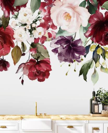 papel de parede floral marrom chamado Flower Chandelier para quartos, salas de estar e salas de jantar