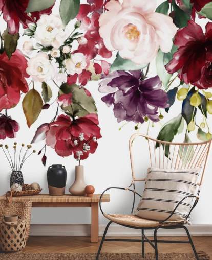 papier peint floral marron appelé Flower Chandelier pour les chambres à coucher, les salons et les salles à manger