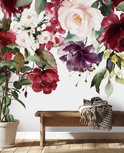 kastanjebruin bloemenbehang genaamd Flower Chandelier voor slaapkamers, woonkamers en eetkamers