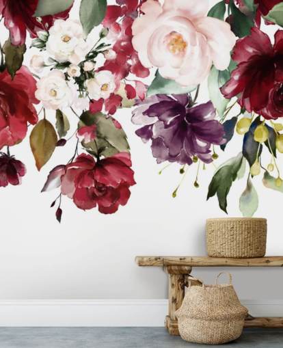 kastanienbraune Blumentapete namens Flower Chandelier für Schlafzimmer, Wohn- und Esszimmer