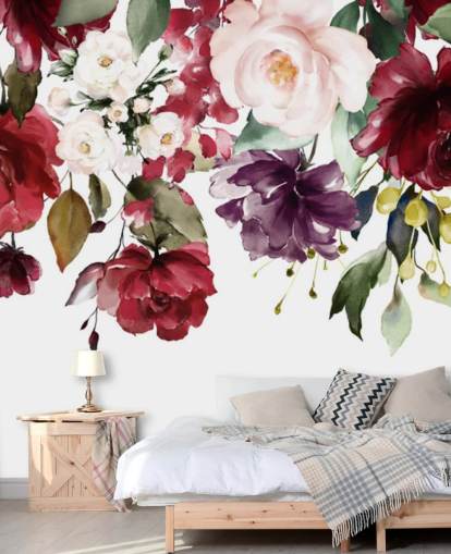 rödbrun blommig tapet kallad Flower Chandelier för sovrum, vardagsrum och matsalar