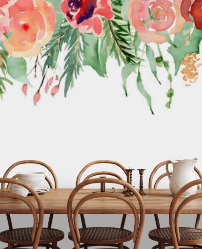 coral and red flowers hanging from ceiling