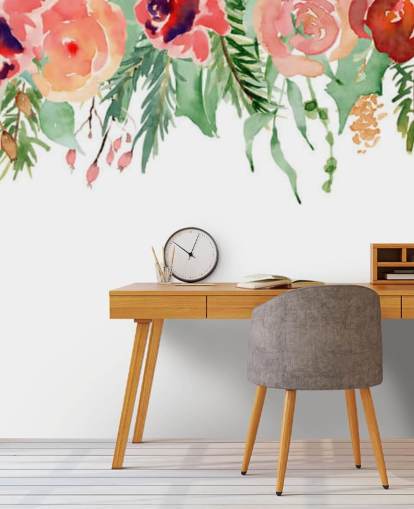 coral and red flowers hanging from ceiling