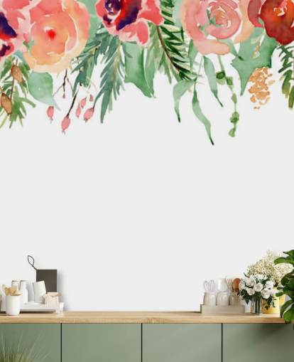 coral and red flowers hanging from ceiling