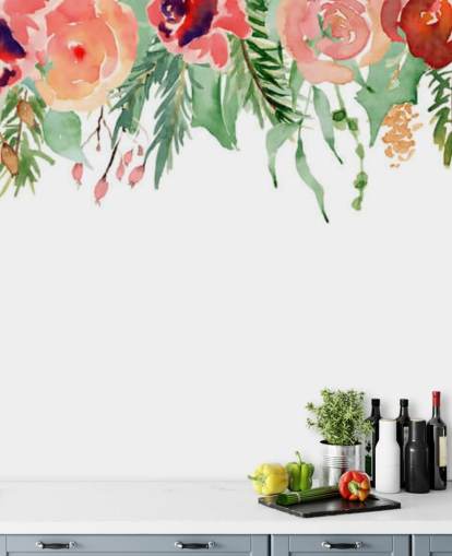 coral and red flowers hanging from ceiling