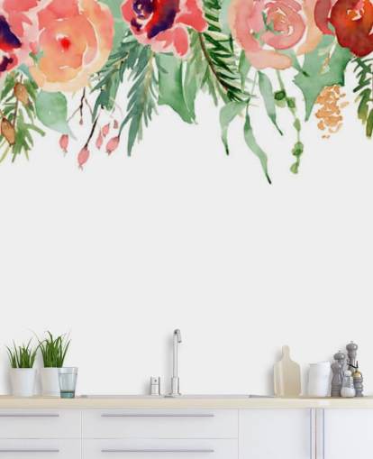coral and red flowers hanging from ceiling