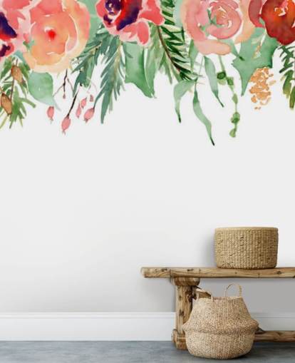 flores de coral y rojo que cuelgan del techo