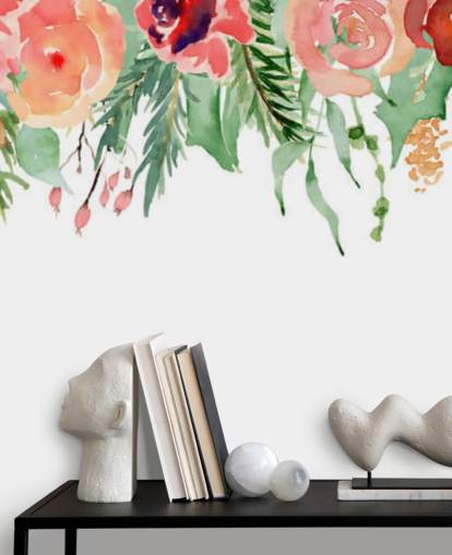 coral and red flowers hanging from ceiling