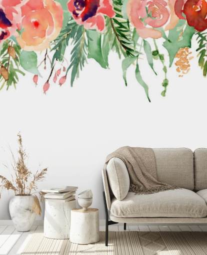 coral and red flowers hanging from ceiling