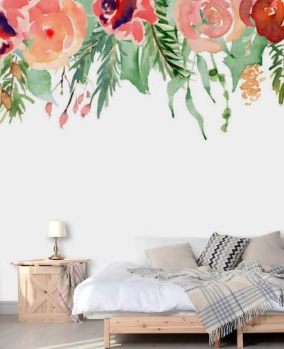 coral and red flowers hanging from ceiling