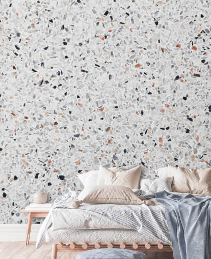 Speckled Grey and Black and Terracotta Terrazzo Wallpaper