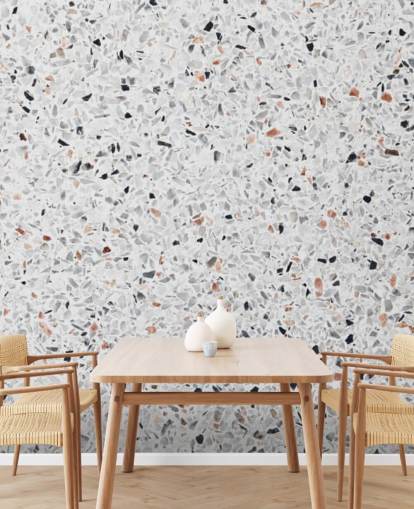 Carta da parati in terrazzo grigio e nero e terracotta maculata