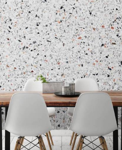 Speckled Grey and Black and Terracotta Terrazzo Wallpaper