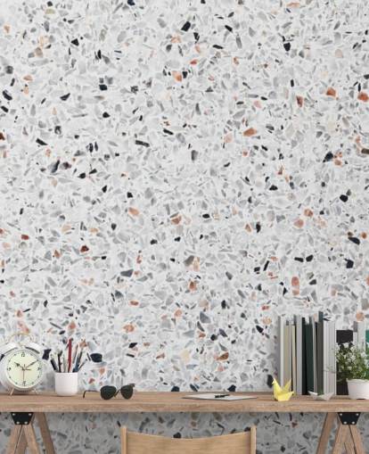 Grau und Schwarz gesprenkelte Terrakotta-Terrazzo-Tapete Grau und Schwarz gesprenkelte Terrakotta-Terrazzo-Tapete