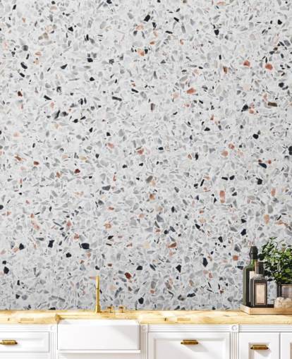 Carta da parati in terrazzo grigio e nero e terracotta maculata Carta da parati in terrazzo grigio e nero e terracotta maculata