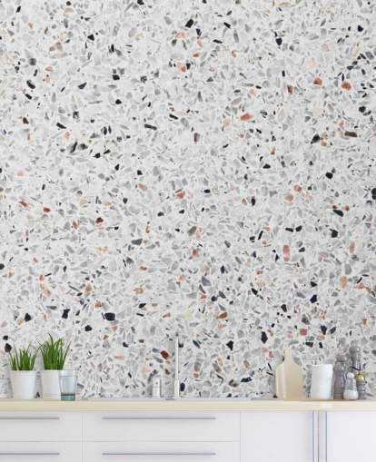 Papel de Parede de Terrazzo Cinzento e Preto e Terracota Salpicado