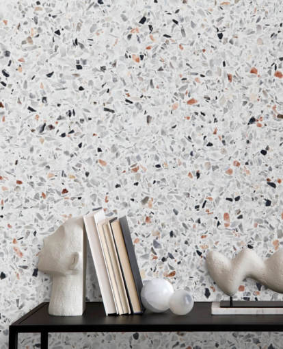 Grau und Schwarz gesprenkelte Terrakotta-Terrazzo-Tapete