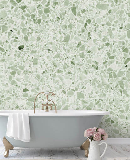 Papel pintado terrazo verde claro