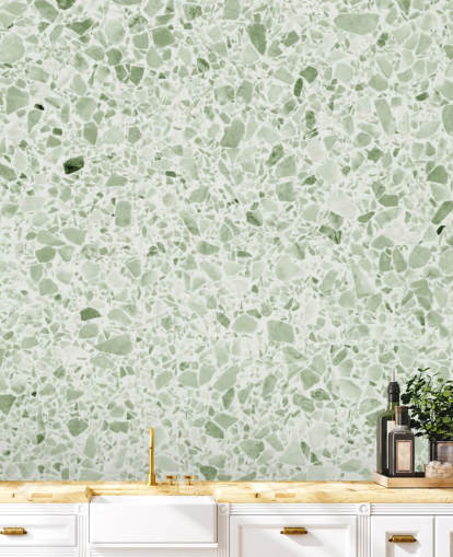 Papel pintado terrazo verde claro