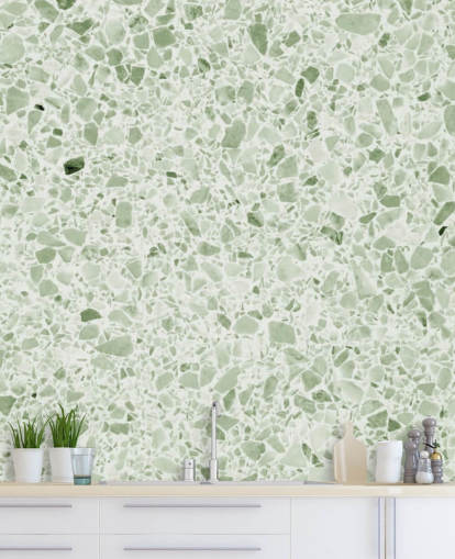 Papel pintado terrazo verde claro