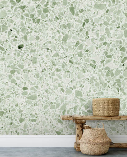 Papel pintado terrazo verde claro