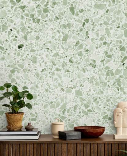 Lichtgroen Terrazzo behang