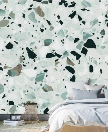 Carta da parati terrazzo nera e grigia