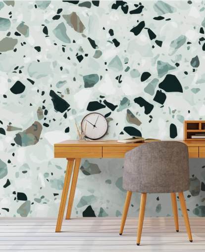 Papier Peint Terrazzo Noir et Gris