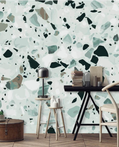 Papel de Parede de Terrazzo Preto e Cinza