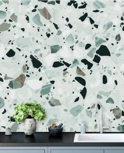 Schwarze und graue Terrazzo-Tapete Schwarze und graue Terrazzo-Tapete