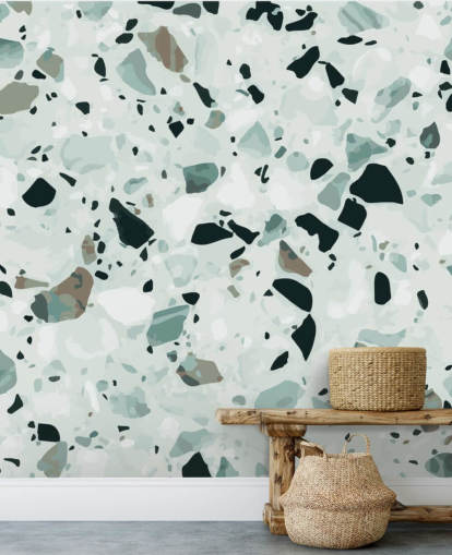 Carta da parati terrazzo nera e grigia