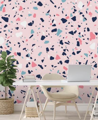 Tummansininen, valkoinen ja vaaleanpunainen Terrazzo-taustakuva Tummansininen, valkoinen ja vaaleanpunainen Terrazzo-taustakuva