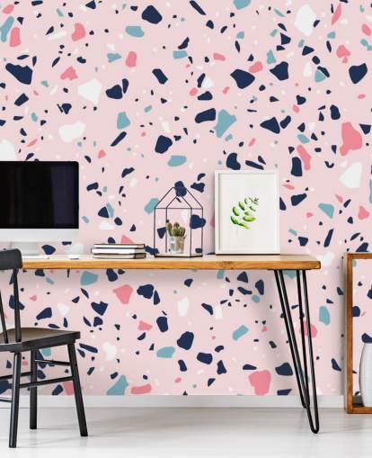 Marineblå, hvit og rosa Terrazzo Bakgrunn