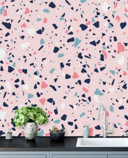 Marineblå, Hvid og Pink Terrazzo Baggrund