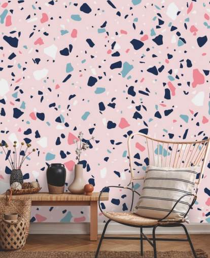 Marinblå, vit och rosa Terrazzo Bakgrund Marinblå, vit och rosa Terrazzo Bakgrund