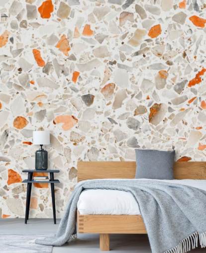 Lebendige orange und graue Terrazzo-Tapete