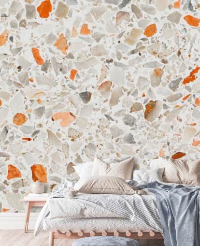 Papier Peint Terrazzo Orange et Gris Vibrant Papier Peint Terrazzo Orange et Gris Vibrant