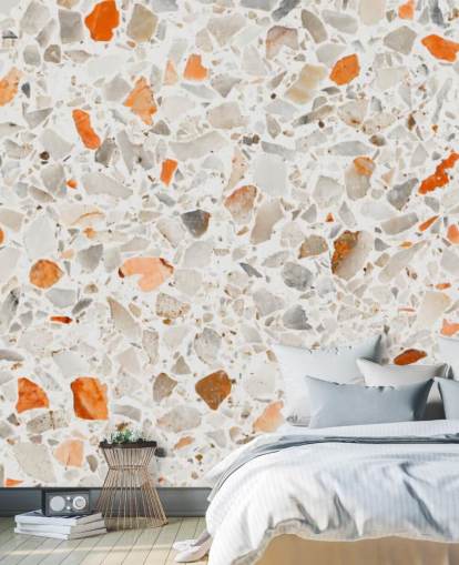 Lebendige orange und graue Terrazzo-Tapete