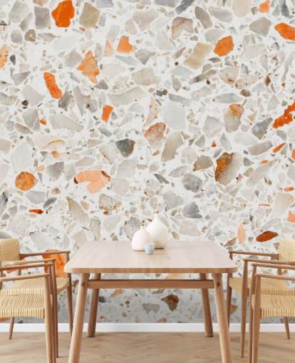 Papel pintado terrazo naranja y gris vibrante Papel pintado terrazo naranja y gris vibrante
