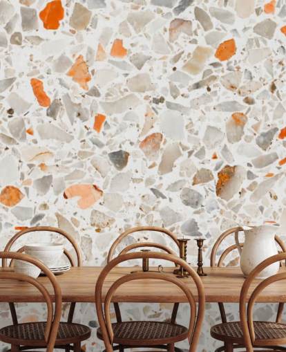 Vibrant Orange and Grey Terrazzo Wallpaper