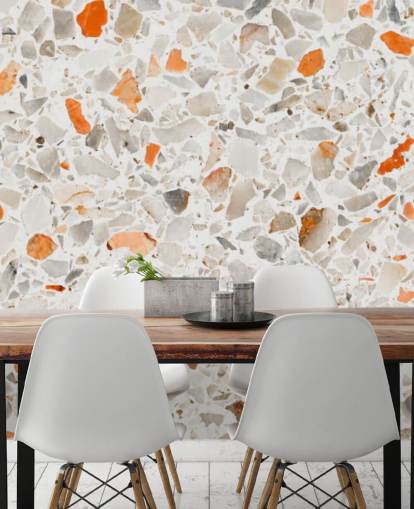 Vibrant Orange and Grey Terrazzo Wallpaper