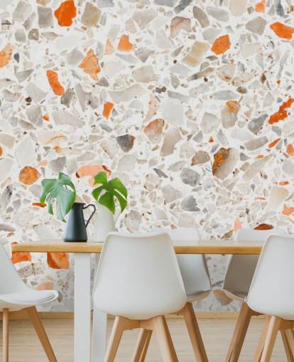 Vibrant Orange and Grey Terrazzo Wallpaper