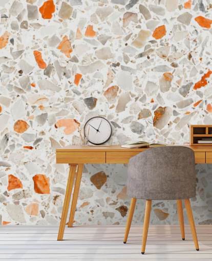 Papier Peint Terrazzo Orange et Gris Vibrant Papier Peint Terrazzo Orange et Gris Vibrant