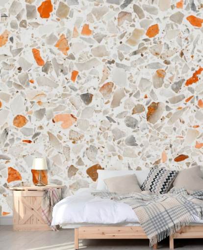 Vibrant Orange and Grey Terrazzo Wallpaper