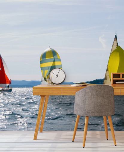 Yachts on Sunny Lake Wallpaper