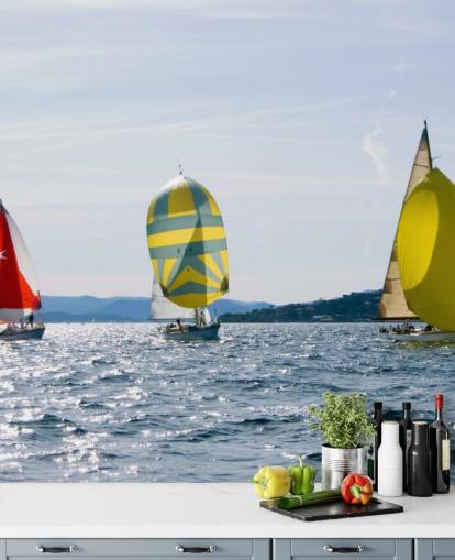 Yachts on Sunny Lake Wallpaper Yachts on Sunny Lake Wallpaper