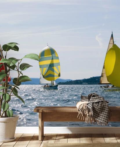 Yachts on Sunny Lake Wallpaper