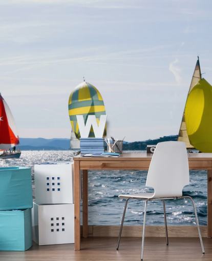 Yacht sulla carta da parati Sunny Lake