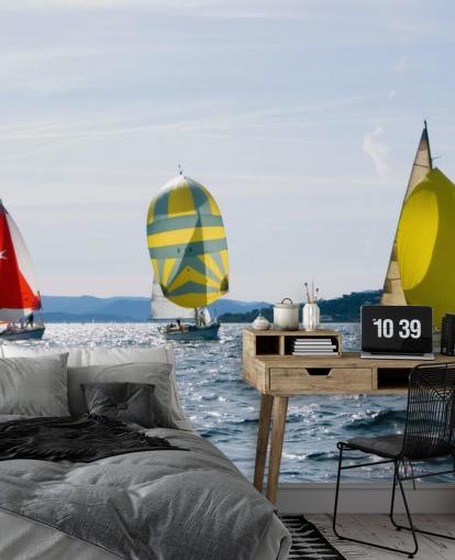 Yachts on Sunny Lake Wallpaper Yachts on Sunny Lake Wallpaper