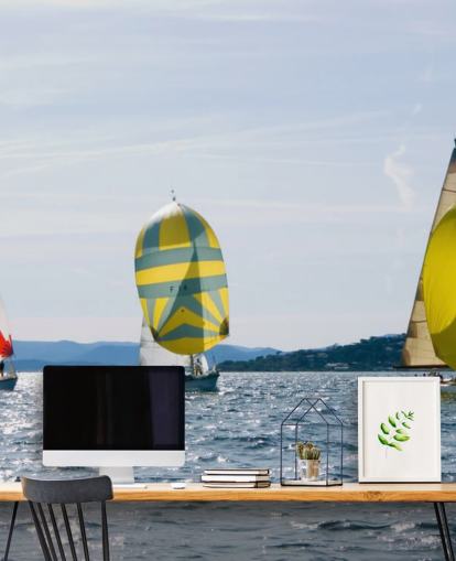 Jachten op Sunny Lake behang